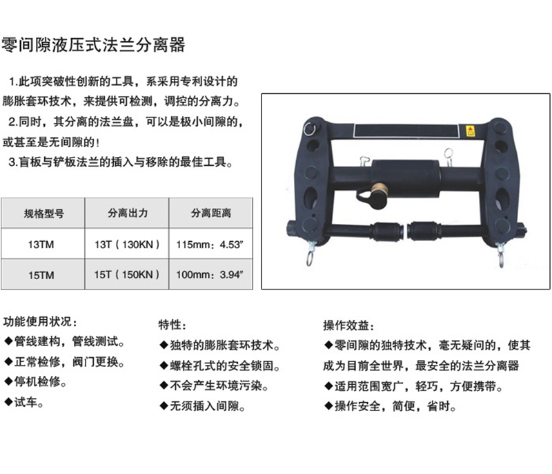 保定零间隙液压法兰分离器